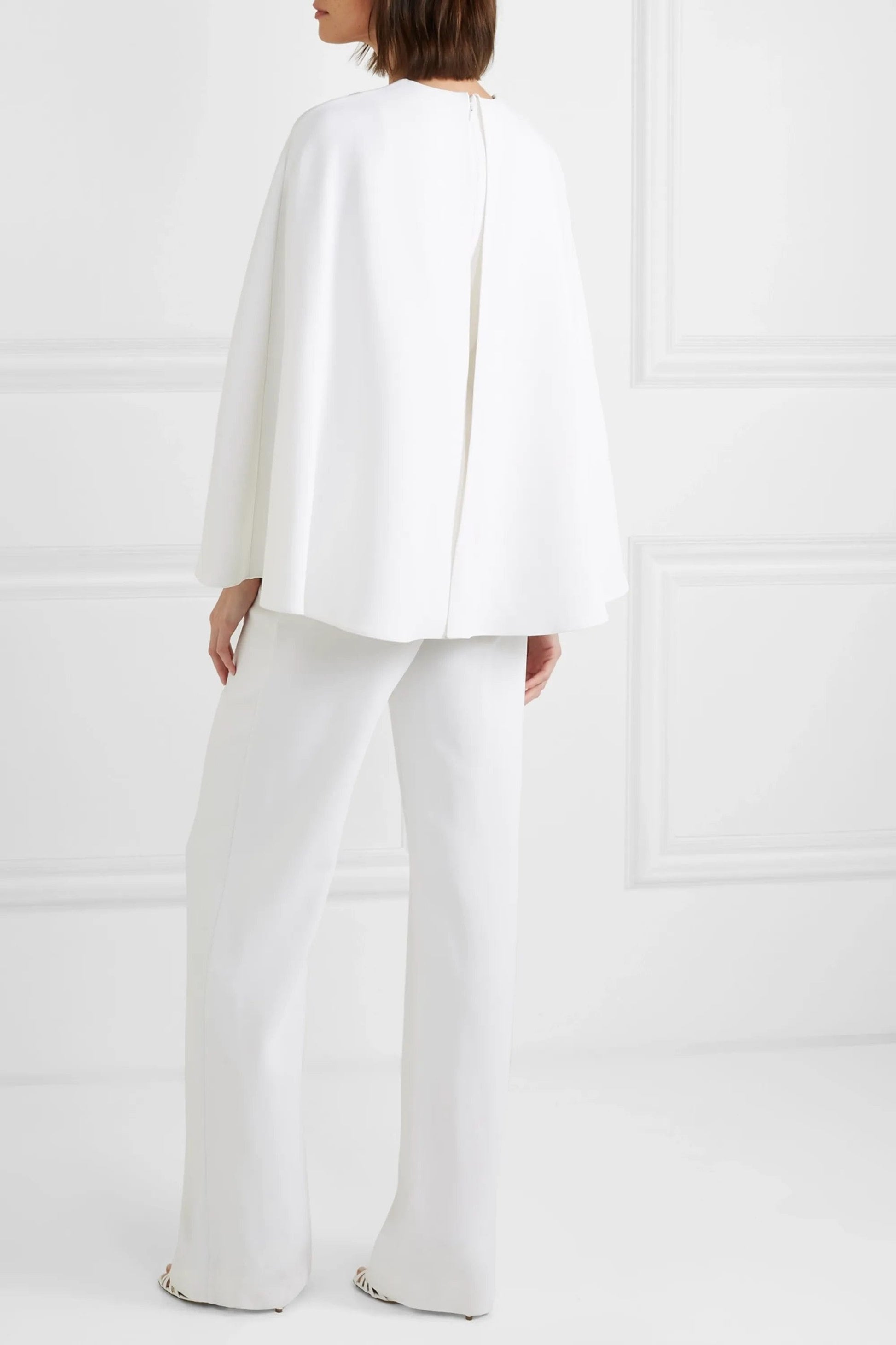 Ivory Wedding Jumpsuit With Jacket Deep V Neck Satin - ROYCEBRIDAL OFFICIAL STORE