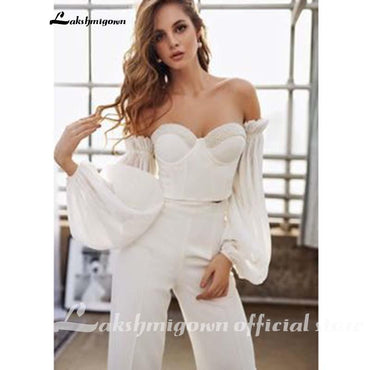 Jumpsuit Wedding dress With Detachable long sleeves - ROYCEBRIDAL OFFICIAL STORE