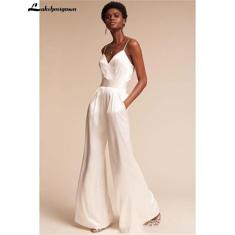 Jumpsuit wedding Dresses with Pockets ad Spaghetti Neck - ROYCEBRIDAL OFFICIAL STORE