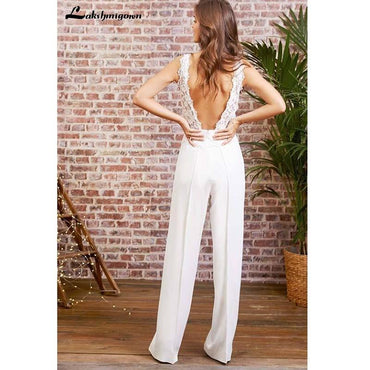 Jumpsuits Wedding Dresses Bohemian Bridal Gowns V neck - ROYCEBRIDAL OFFICIAL STORE