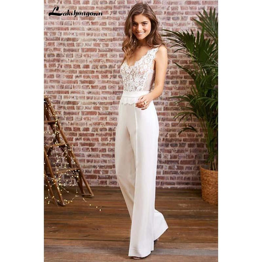 Jumpsuits Wedding Dresses Bohemian Bridal Gowns V neck - ROYCEBRIDAL OFFICIAL STORE