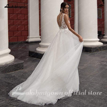 Lace Appliqued Wedding Dresses Beach - ROYCEBRIDAL OFFICIAL STORE