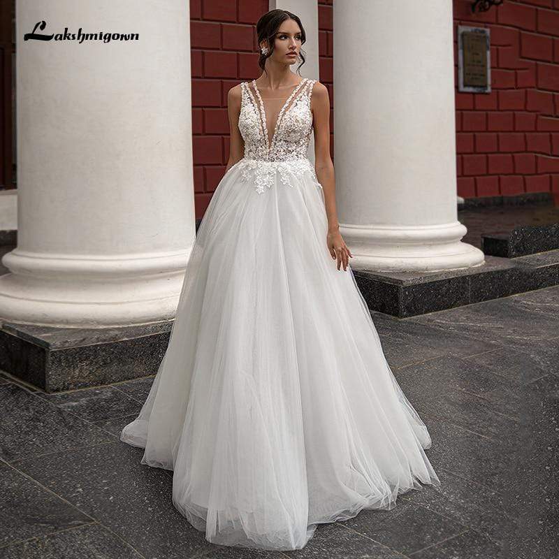 Lace Appliqued Wedding Dresses Beach - ROYCEBRIDAL OFFICIAL STORE