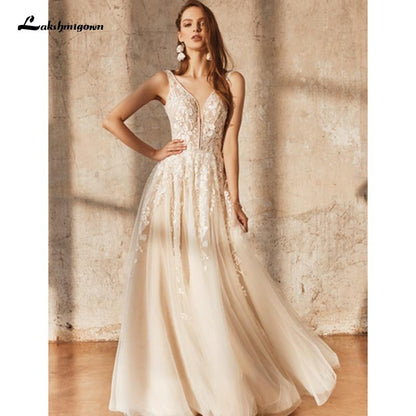 Lace Champagne Bridal Dress Wedding Gowns Off the Shoulder - ROYCEBRIDAL OFFICIAL STORE