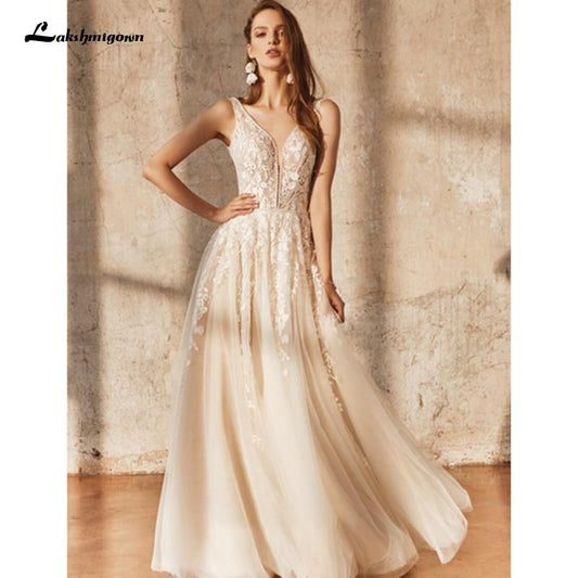 Lace Champagne Bridal Dress Wedding Gowns Off the Shoulder - ROYCEBRIDAL OFFICIAL STORE