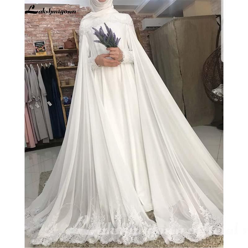 Lace Chiffon Wedding Dress Scoop Neck Sweep Train Long Sleeve - ROYCEBRIDAL OFFICIAL STORE