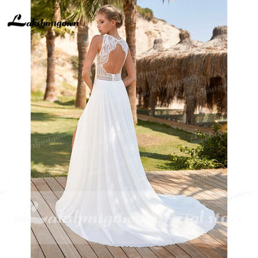 Lace O Neck Backless Off the Shoulder Wedding Dresses - ROYCEBRIDAL OFFICIAL STORE