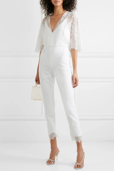 Lace Plus Size Casual Wedding Jumpsuit Summer Beach - ROYCEBRIDAL OFFICIAL STORE