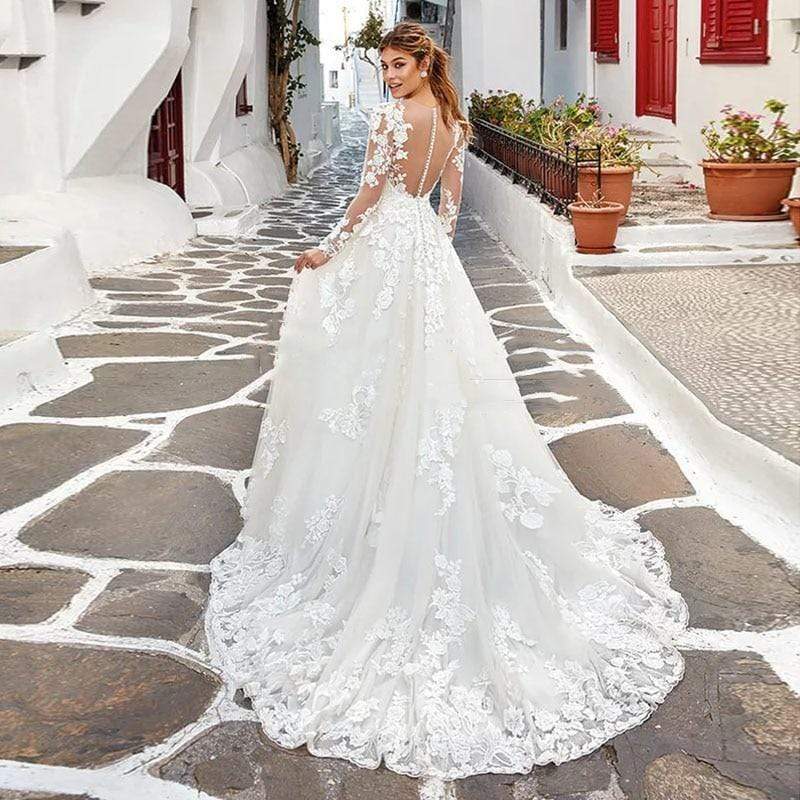 Lace  Spaghetti  Sleevesless Wedding Dresses - ROYCEBRIDAL OFFICIAL STORE