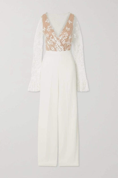 Lace Wedding Dress with Jumpsuit Long Sleeve - ROYCEBRIDAL OFFICIAL STORE