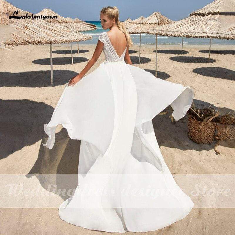 Lace Wedding Dresses 2021 V-Neck Backless Boho Beach Chiffon - ROYCEBRIDAL OFFICIAL STORE