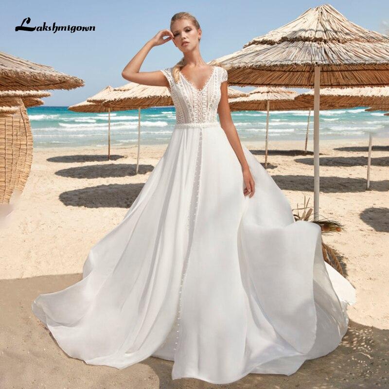 Lace Wedding Dresses 2021 V-Neck Backless Boho Beach Chiffon - ROYCEBRIDAL OFFICIAL STORE