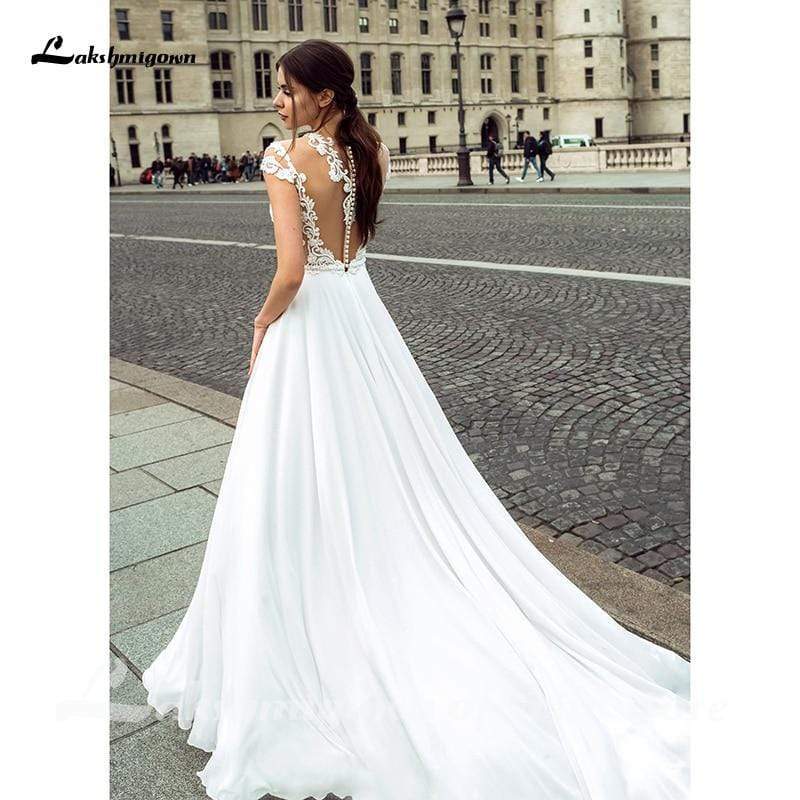 Lace Wedding Dresses chiffon Side Split Beach - ROYCEBRIDAL OFFICIAL STORE