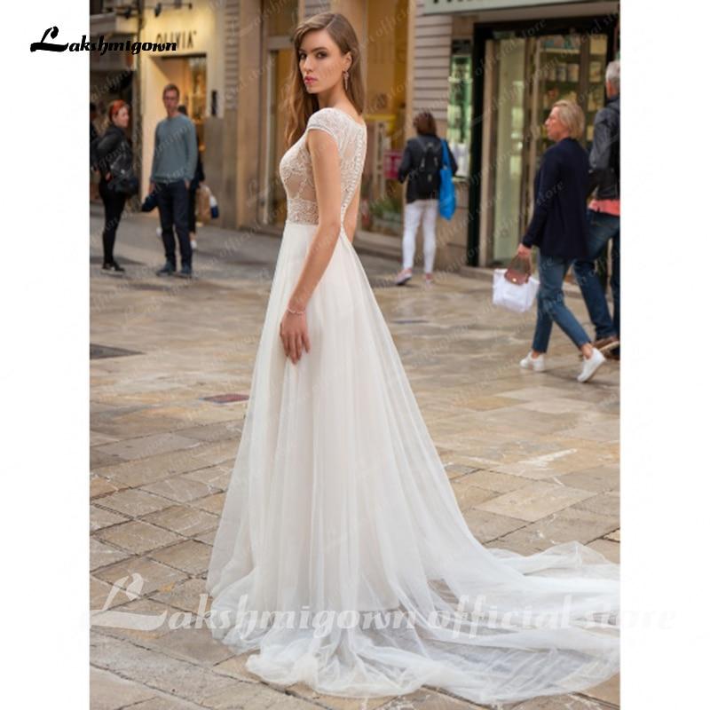 Lace Wedding Dresses high neck A Line High Slit - ROYCEBRIDAL OFFICIAL STORE