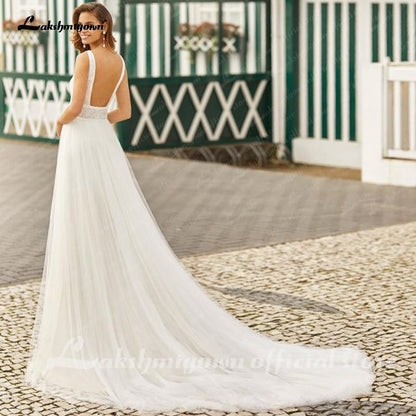 Lace Wedding Dresses O Neckline Half Long Sleeves - ROYCEBRIDAL OFFICIAL STORE