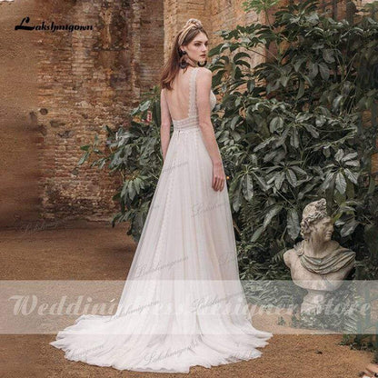 Lakshmigown Bohemian Beach Wedding Dress Backless - ROYCEBRIDAL OFFICIAL STORE