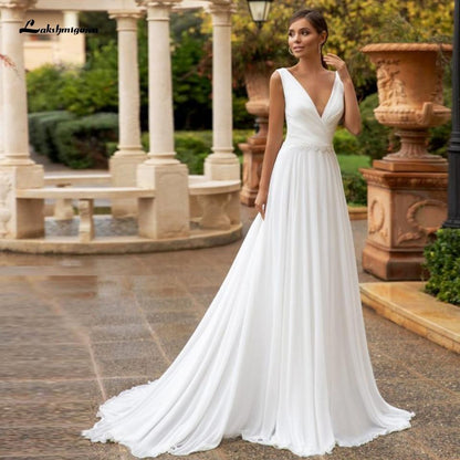 Lakshmigown Bohemian Beach Wedding Dress Summer Simple Chiffon - ROYCEBRIDAL OFFICIAL STORE