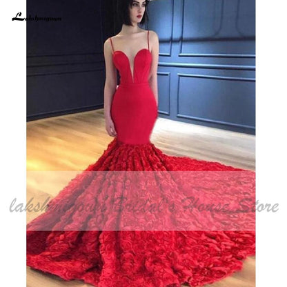 Lakshmigown Sexy Bridal Red Mermaid Wedding Dress Sapghetti Straps - ROYCEBRIDAL OFFICIAL STORE