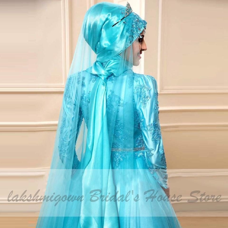 Latest Blue Muslim Hijab Wedding Dress Tulle Long Sleeve - ROYCEBRIDAL OFFICIAL STORE