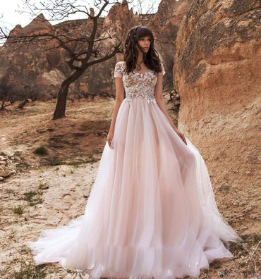 Light Pink Bohemian Wedding Dresses - ROYCEBRIDAL OFFICIAL STORE