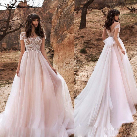 Light Pink Bohemian Wedding Dresses - ROYCEBRIDAL OFFICIAL STORE