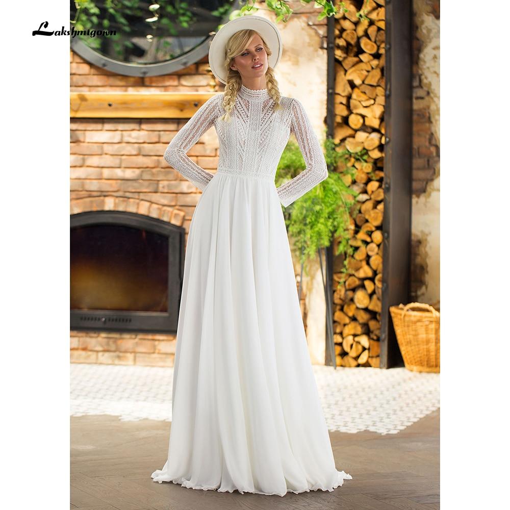 Long Sleeve Chiffon Lace Beach Elegant Wedding Dresses - ROYCEBRIDAL OFFICIAL STORE