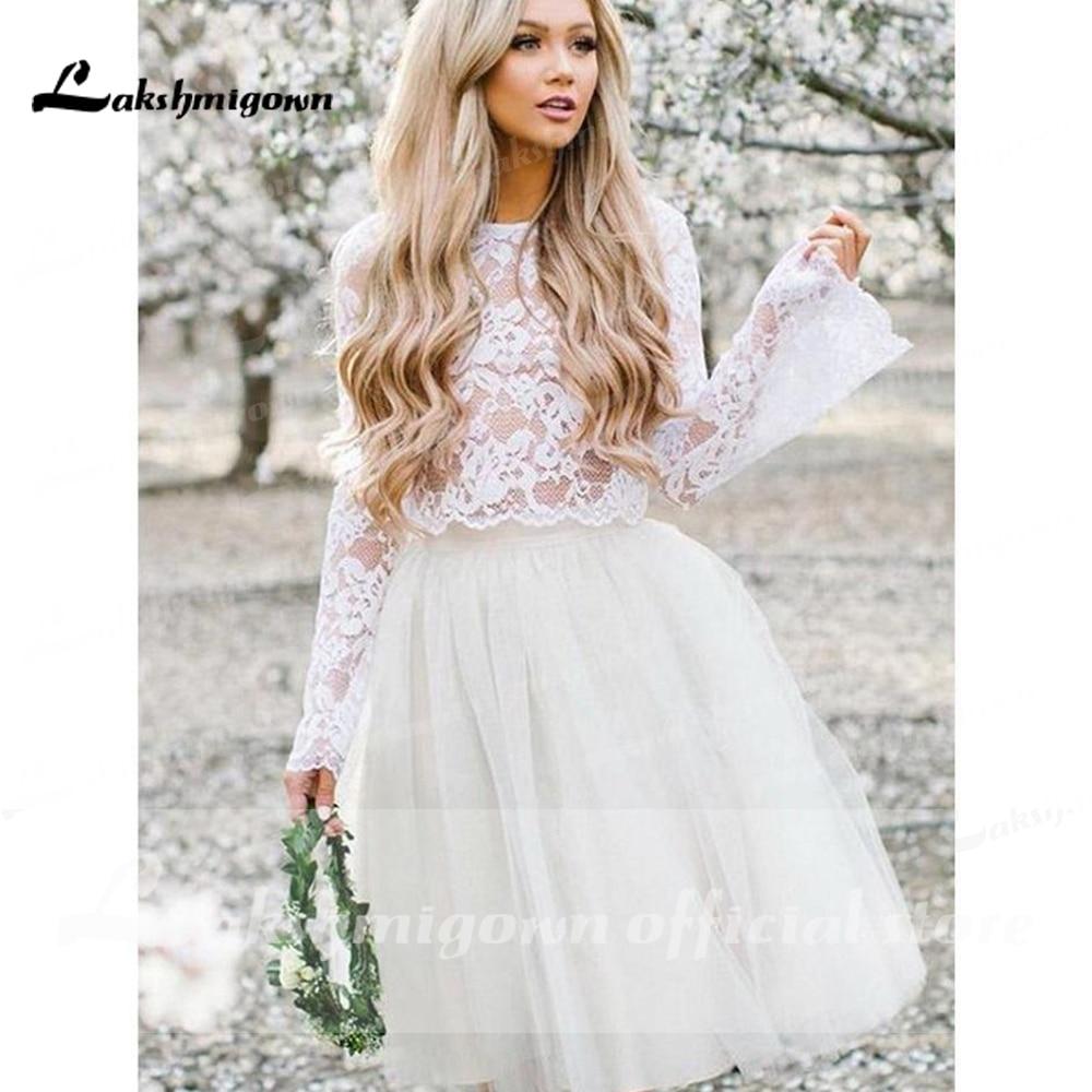 Long Sleeve Lace O Neck Short Bohemia Style Wedding Dresses - ROYCEBRIDAL OFFICIAL STORE