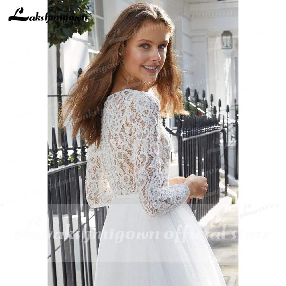 Long Sleeve Lace Tulle O Neck Ball Gown Wedding Dresses - ROYCEBRIDAL OFFICIAL STORE