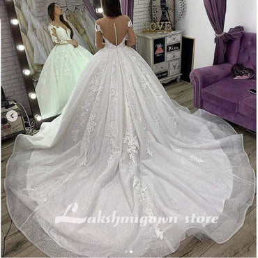 Long Sleeves V-Neck Floor-Length Ball gown Wedding dress - ROYCEBRIDAL OFFICIAL STORE