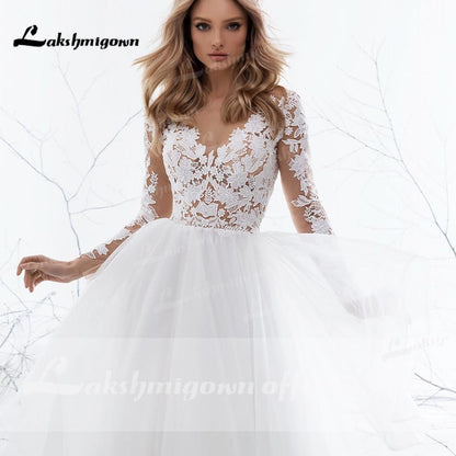 Long sleeves Wedding Dress A-Line - ROYCEBRIDAL OFFICIAL STORE