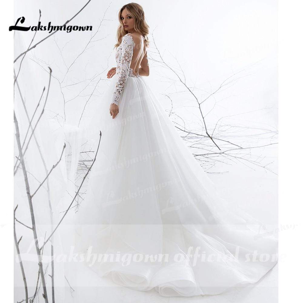 Long sleeves Wedding Dress A-Line - ROYCEBRIDAL OFFICIAL STORE