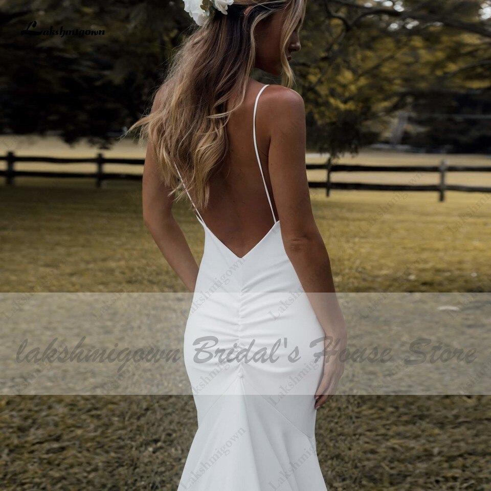 Lovely Satin Wedding Dress Backless Spaghetti Straps Elegant - ROYCEBRIDAL OFFICIAL STORE