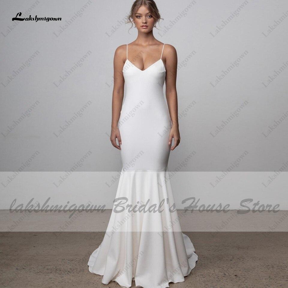 Lovely Satin Wedding Dress Backless Spaghetti Straps Elegant - ROYCEBRIDAL OFFICIAL STORE