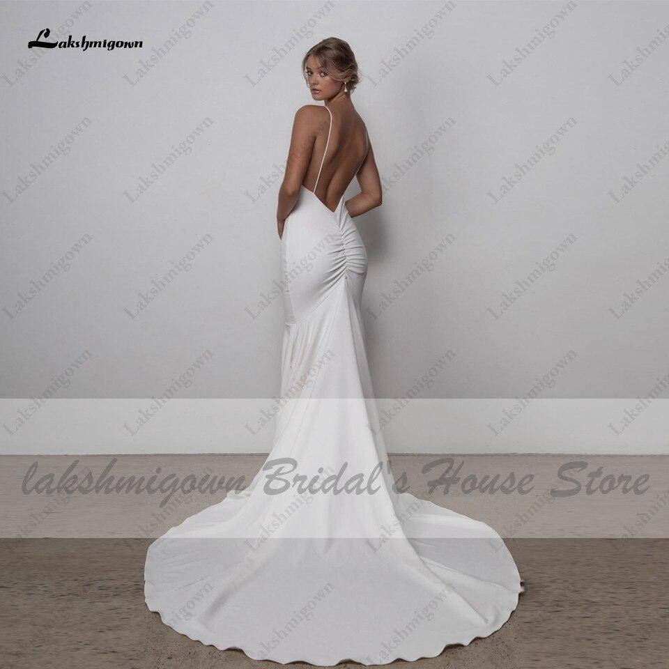 Lovely Satin Wedding Dress Backless Spaghetti Straps Elegant - ROYCEBRIDAL OFFICIAL STORE