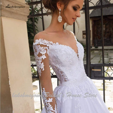 Luxury A Line Wedding Dress 2 in 1 with Sleeves Lace - ROYCEBRIDAL OFFICIAL STORE