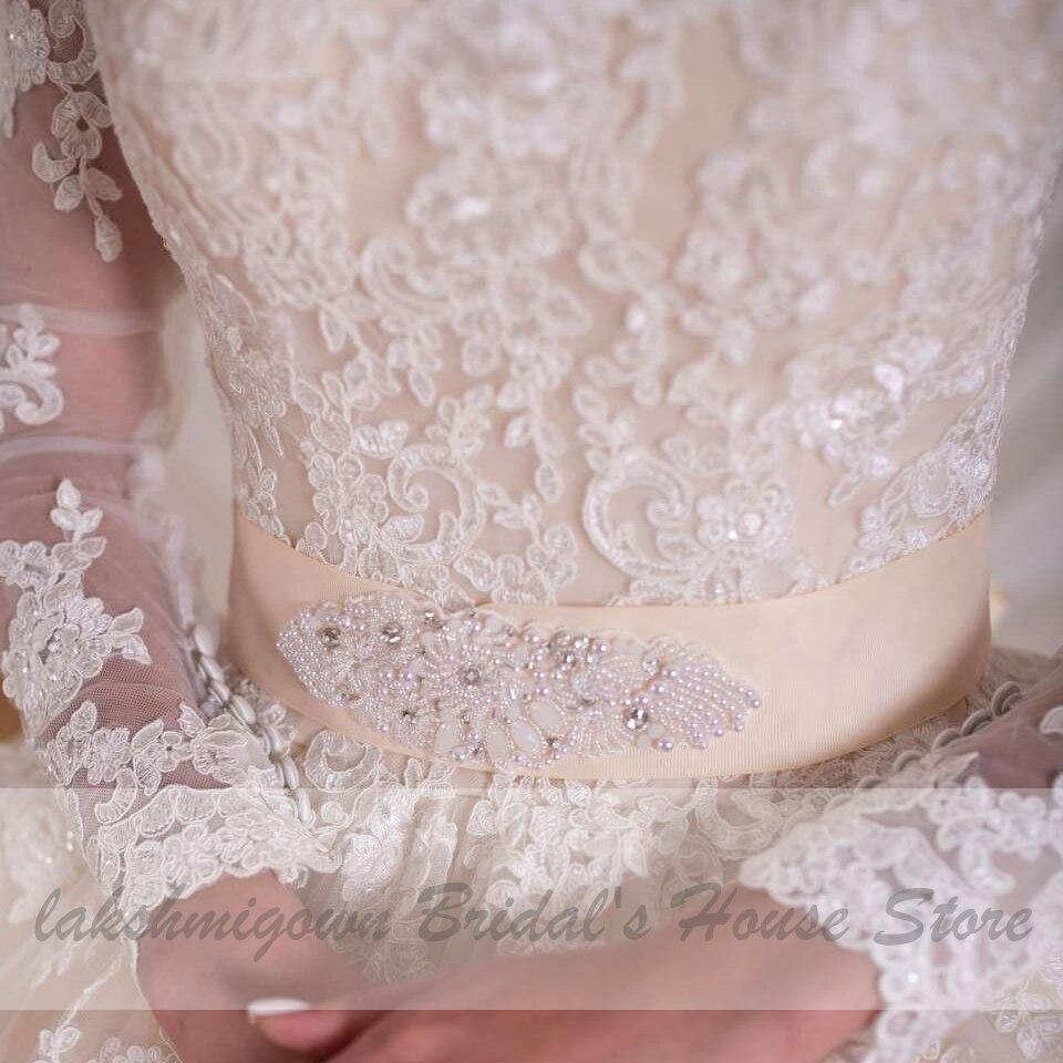 Luxury Champagne Wedding Dress Long Sleeve Lace Elegant - ROYCEBRIDAL OFFICIAL STORE