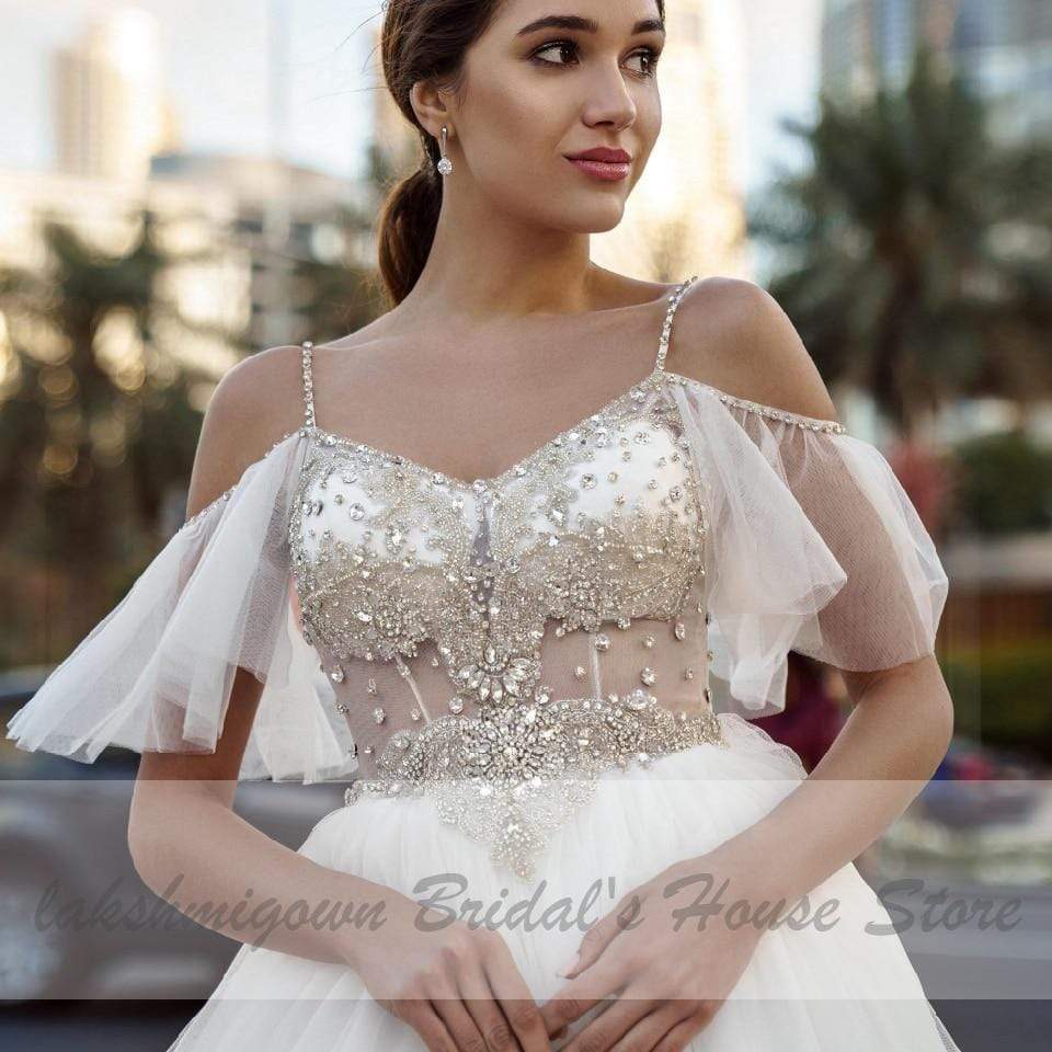 Luxury Crystal Beads Boho Wedding Dress - ROYCEBRIDAL OFFICIAL STORE