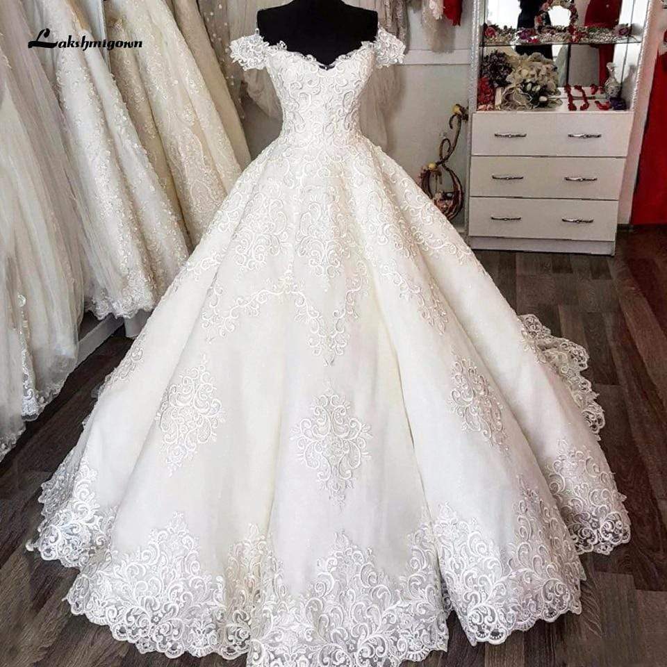 Luxury Dubai Ball Gown Wedding Dress Lace Embroidery - ROYCEBRIDAL OFFICIAL STORE