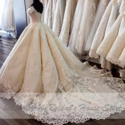 Luxury Dubai Ball Gown Wedding Dress Lace Embroidery - ROYCEBRIDAL OFFICIAL STORE