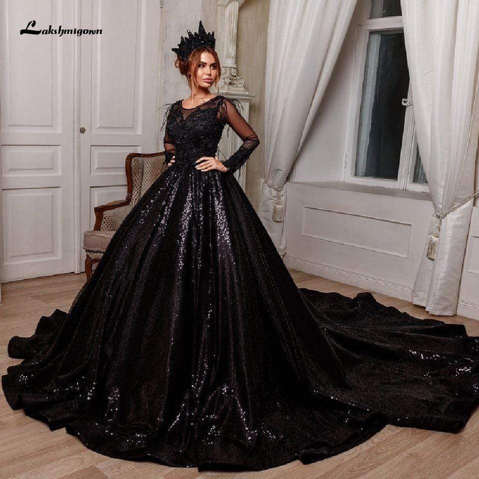 Luxury Dubai Black Wedding Dress Ball Gown - ROYCEBRIDAL OFFICIAL STORE