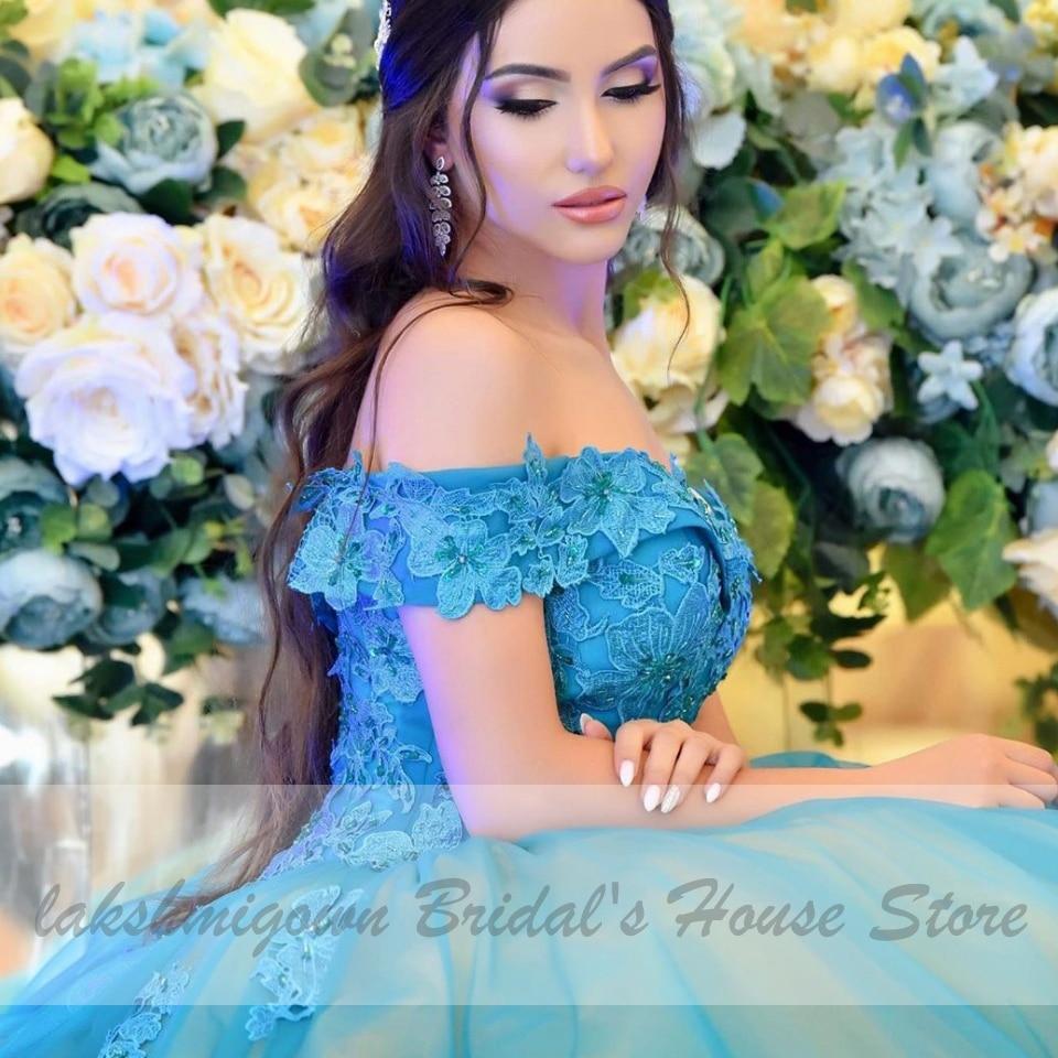 Luxury Dubai Floral Blue Wedding Gowns Off Shoulder Princess - ROYCEBRIDAL OFFICIAL STORE