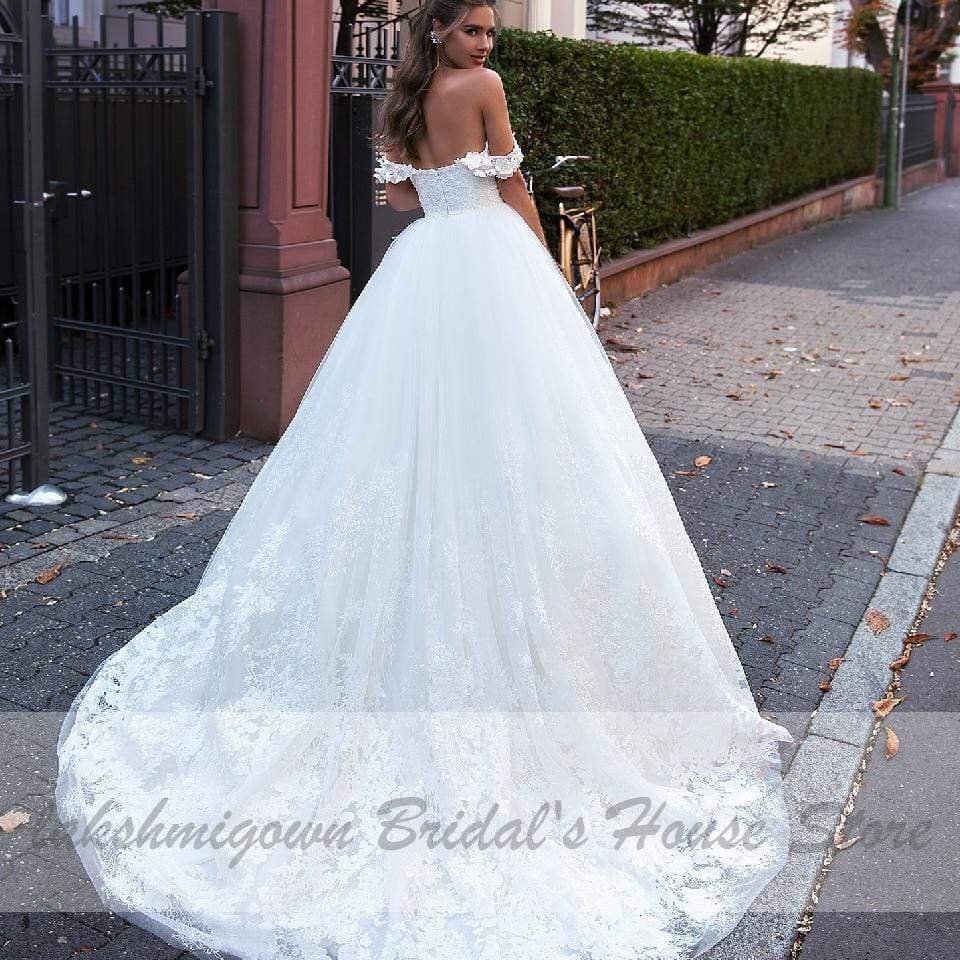 Luxury Lace African Wedding Dress Ball Gown Off the Shoulder - ROYCEBRIDAL OFFICIAL STORE