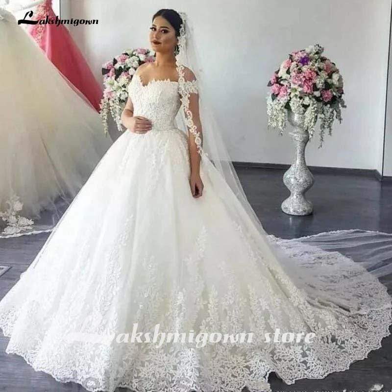 Luxury Lace Boat Neck Ball Gown Wedding Dresses Sweetheart - ROYCEBRIDAL OFFICIAL STORE