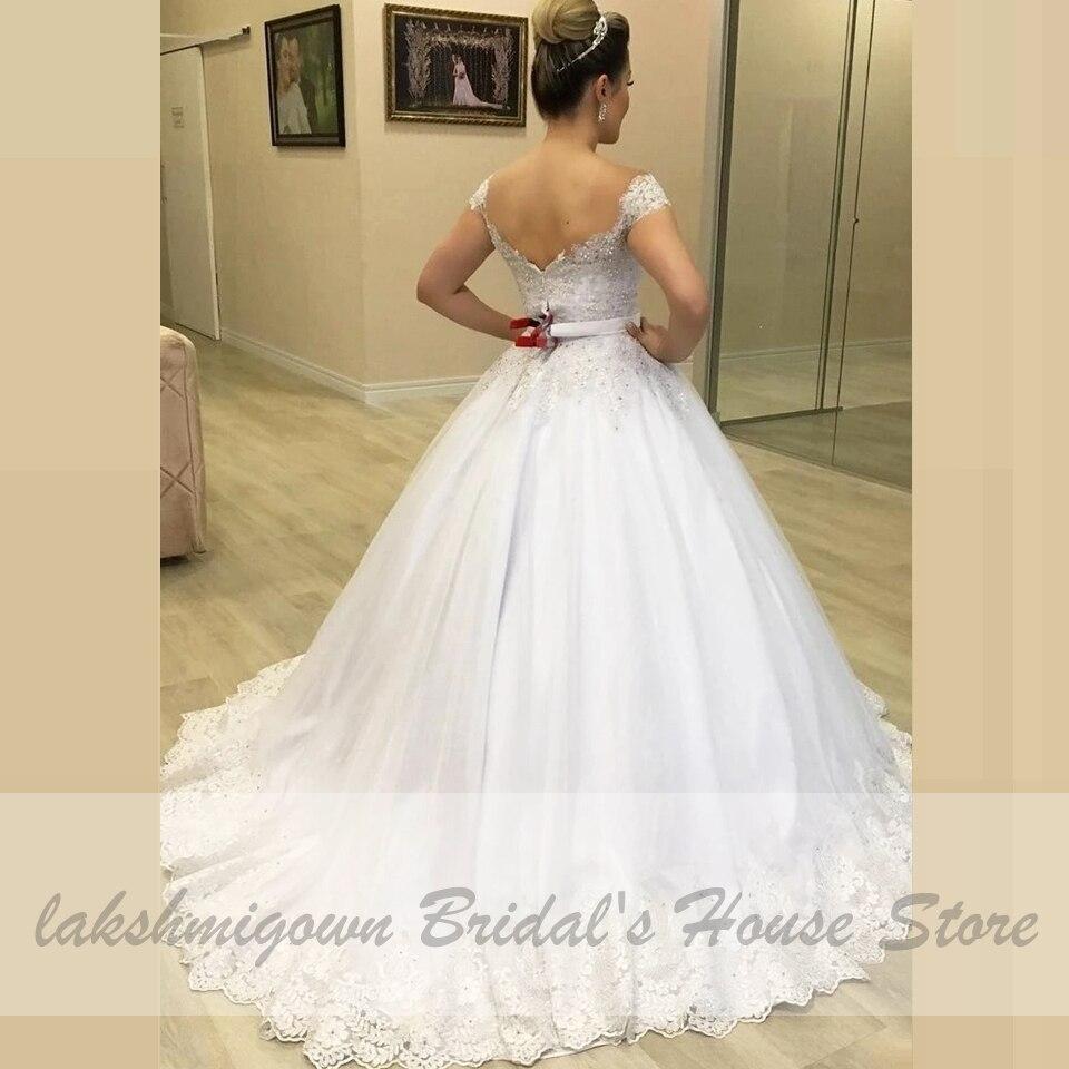 Luxury Princess Bridal Wedding Gowns Sexy Sheer Capped Sleeves - ROYCEBRIDAL OFFICIAL STORE