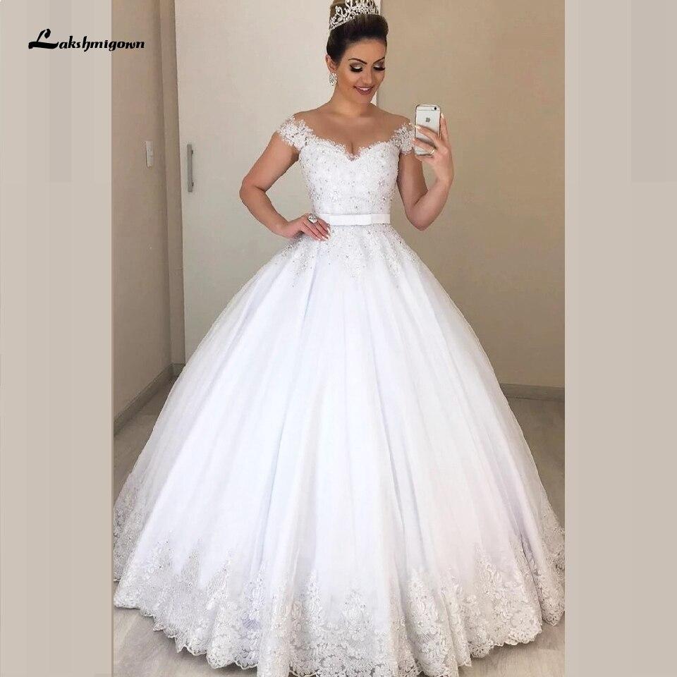 Luxury Princess Bridal Wedding Gowns Sexy Sheer Capped Sleeves - ROYCEBRIDAL OFFICIAL STORE