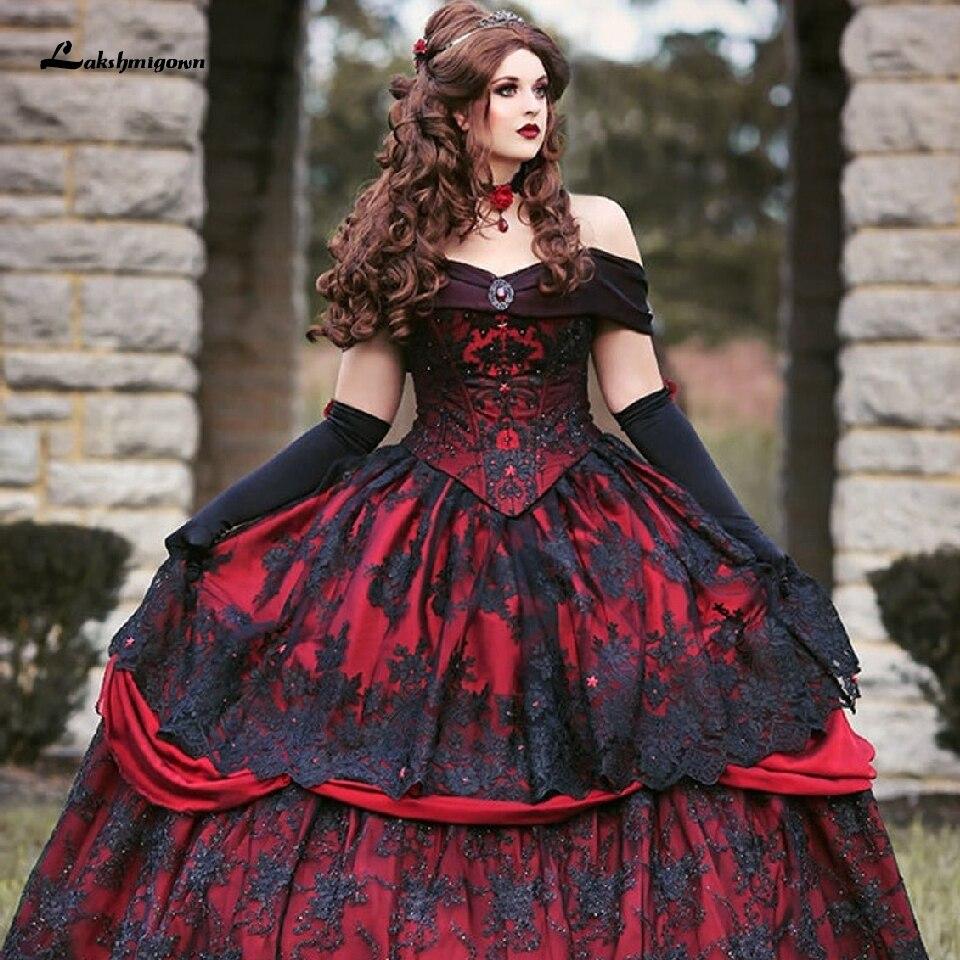 Luxury Red and Black Wedding Dresses Vintage Lace - ROYCEBRIDAL OFFICIAL STORE