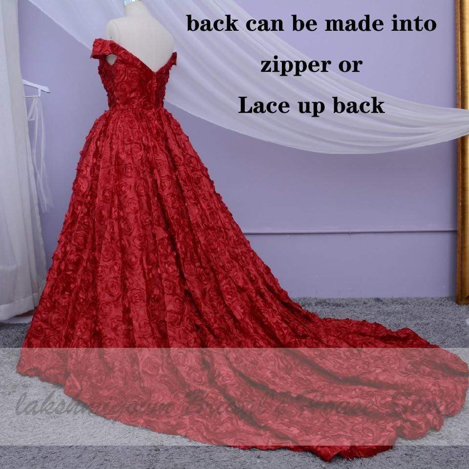 Luxury Red Lace Foral Wedding Dresses Long Train - ROYCEBRIDAL OFFICIAL STORE