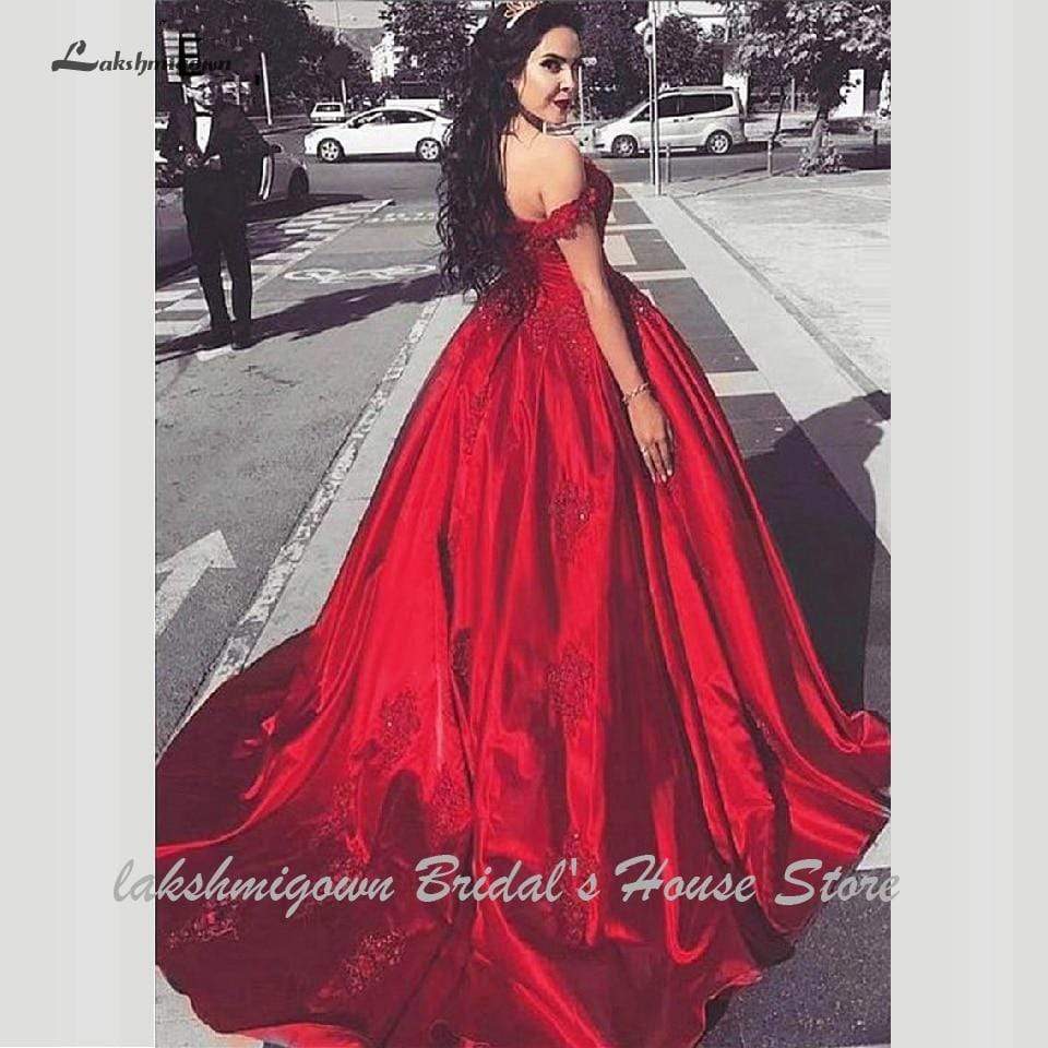 Luxury Red Wedding Gowns Off Shoulder Elegant Women - ROYCEBRIDAL OFFICIAL STORE