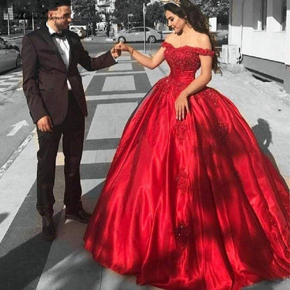 Luxury Red Wedding Gowns Off Shoulder Elegant Women - ROYCEBRIDAL OFFICIAL STORE