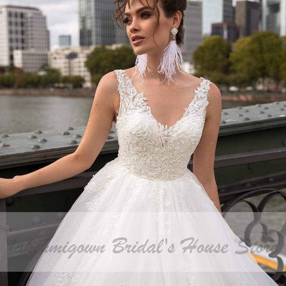 Luxury Tulle Mariage Open Back Lace Beading Wedding Dresses - ROYCEBRIDAL OFFICIAL STORE